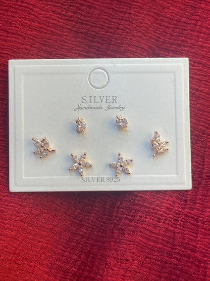 92.5 Silver Rose Gold Plated Flower Earrings Stack for Women | Floral Stud Set | Elegant Layered Jewellery