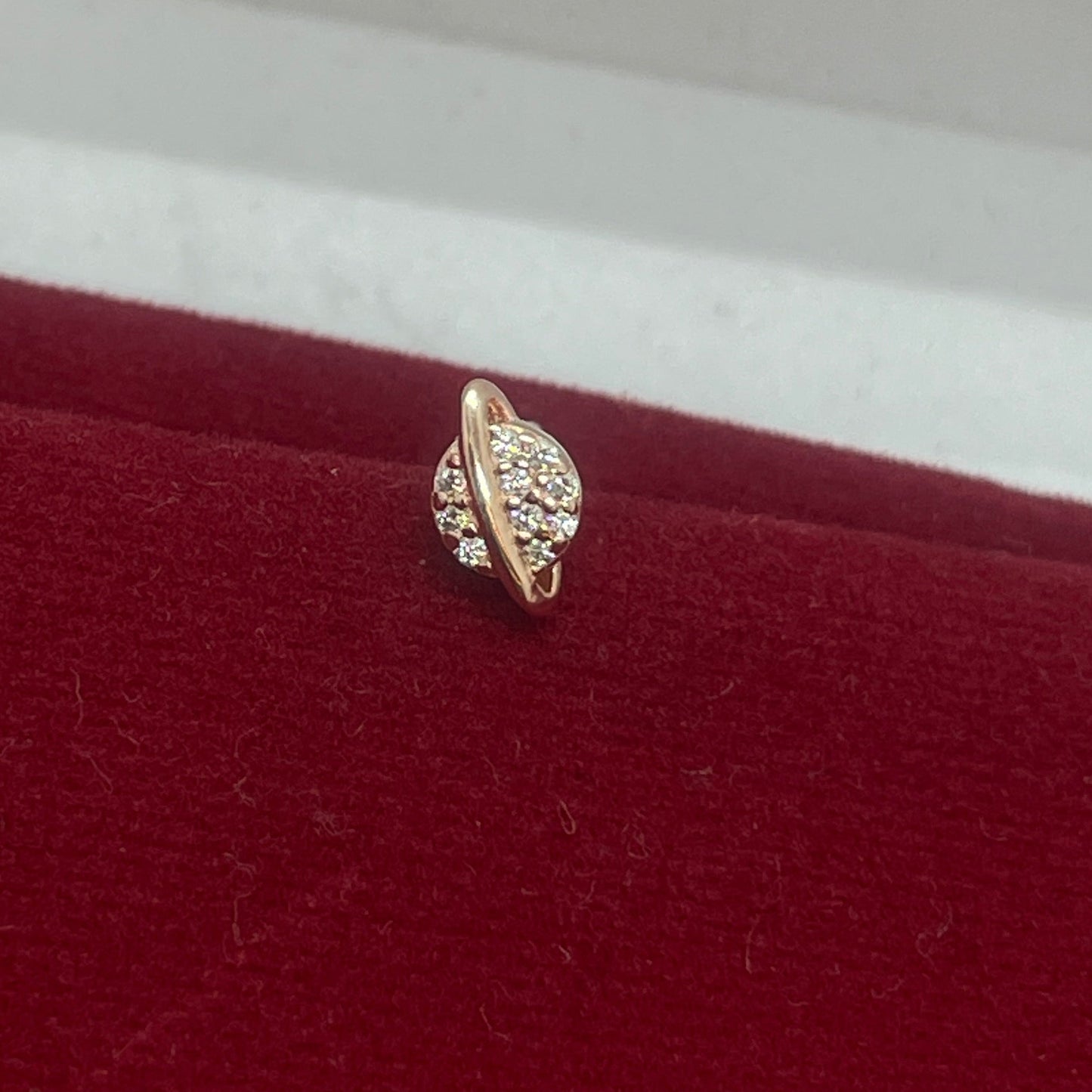 Rose Gold Plated 92.5 Sterling Silver Pavé CZ Saturn Planet Stud Earrings for Women | Celestial Globe Orbit Ring | Second Piercing Earring Pair