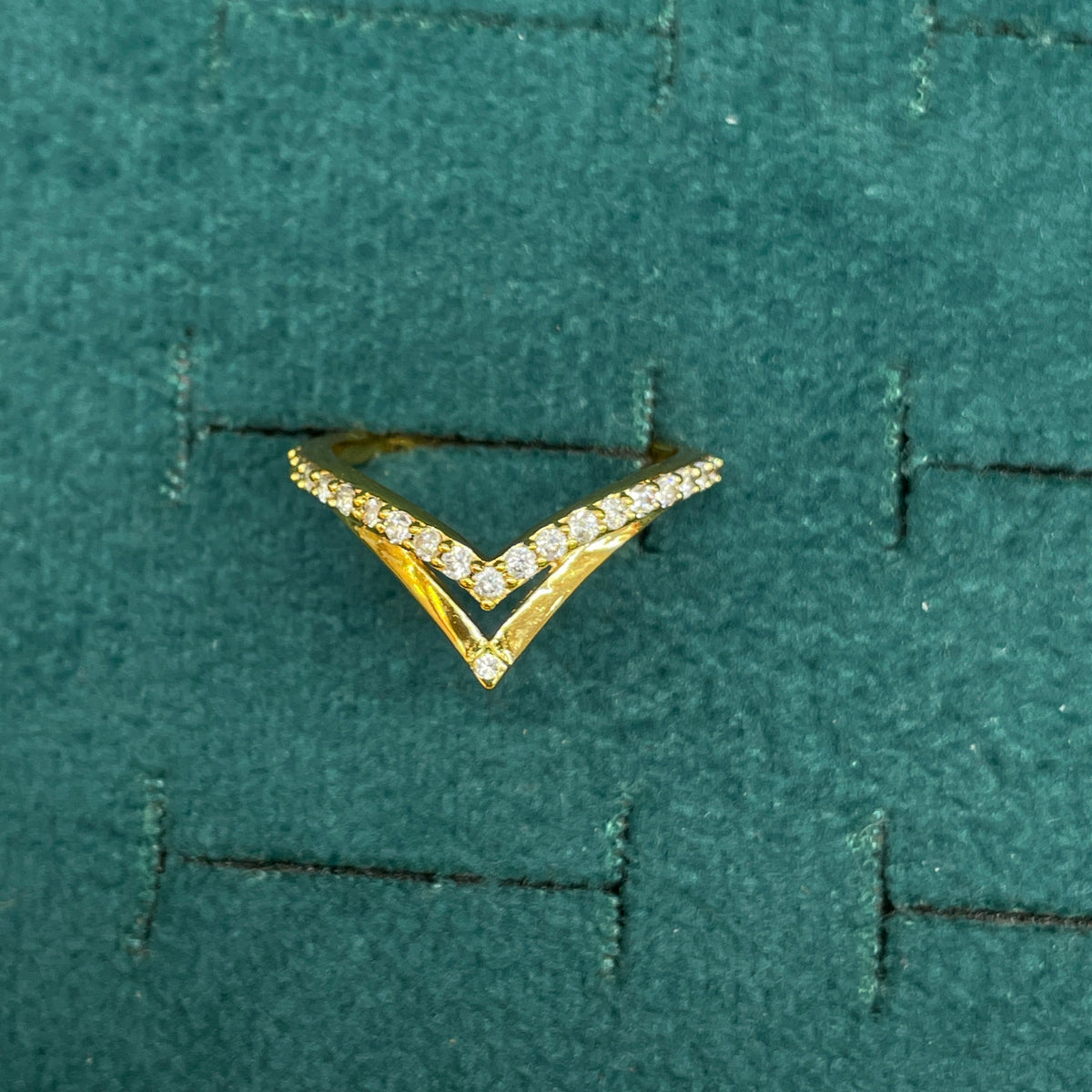 92.5 Silver with Gold Plating Dual Line V Ring for Women