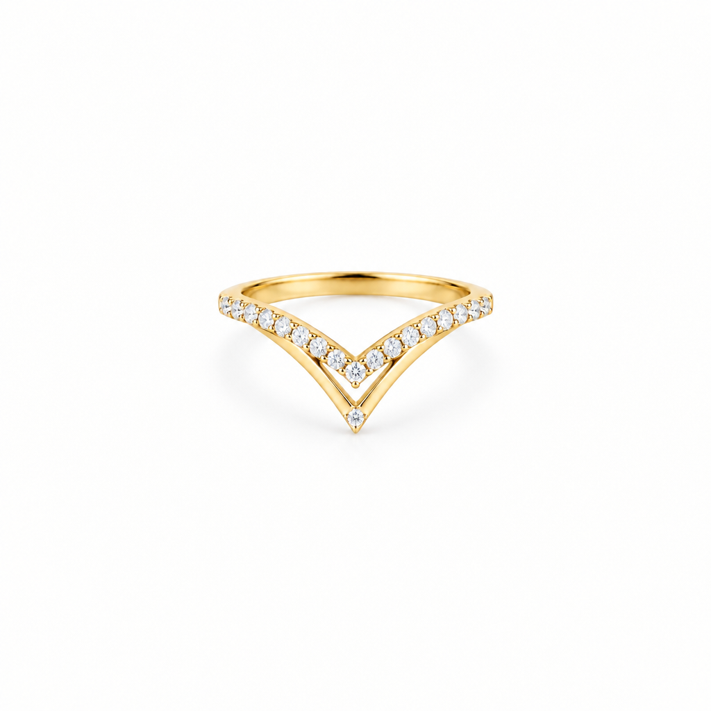 92.5 Silver with Gold Plating Dual Line V Ring for Women