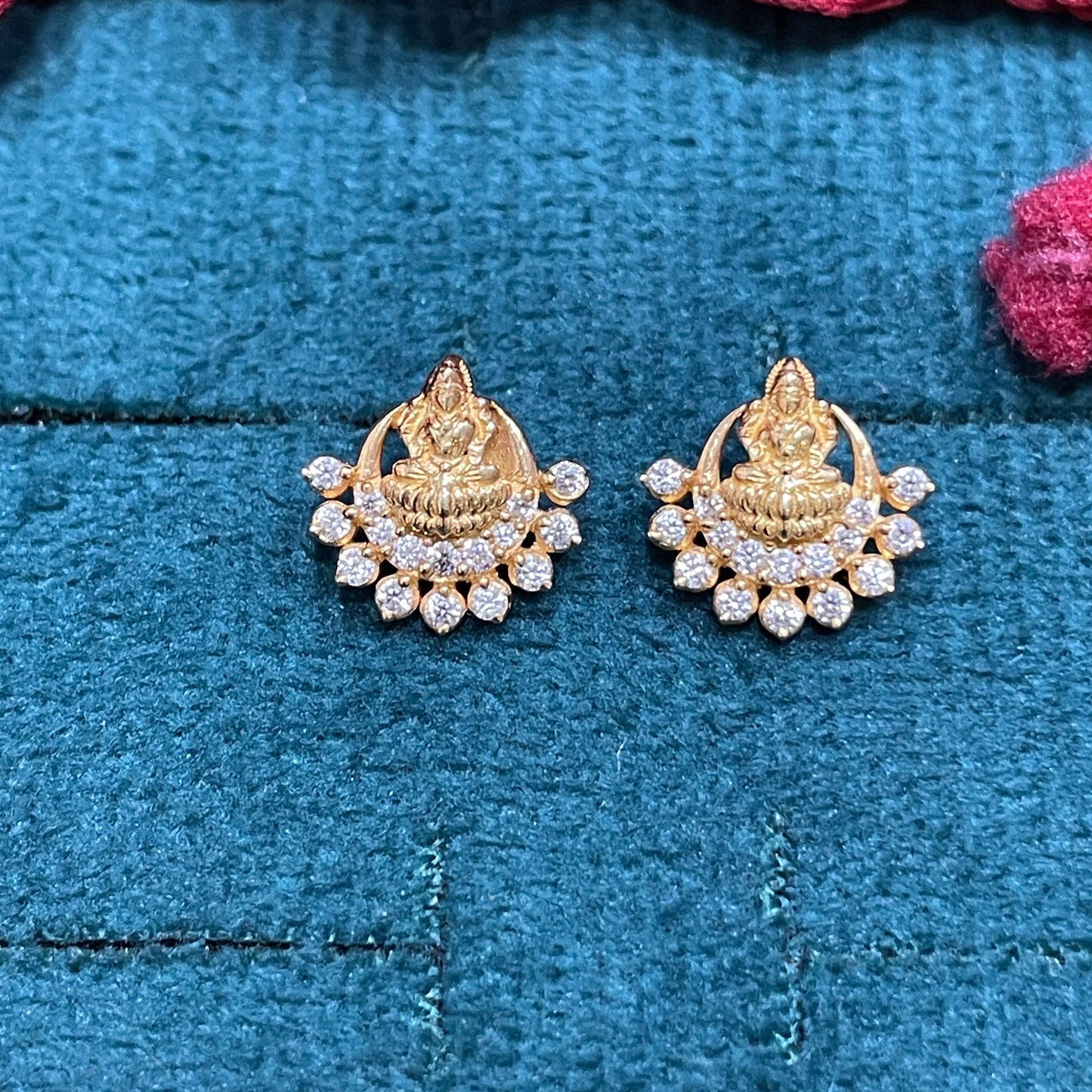92.5 silver Gold-Plated Lakshmi Temple Stud Earrings