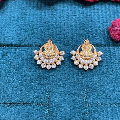 92.5 silver Gold-Plated Lakshmi Temple Stud Earrings