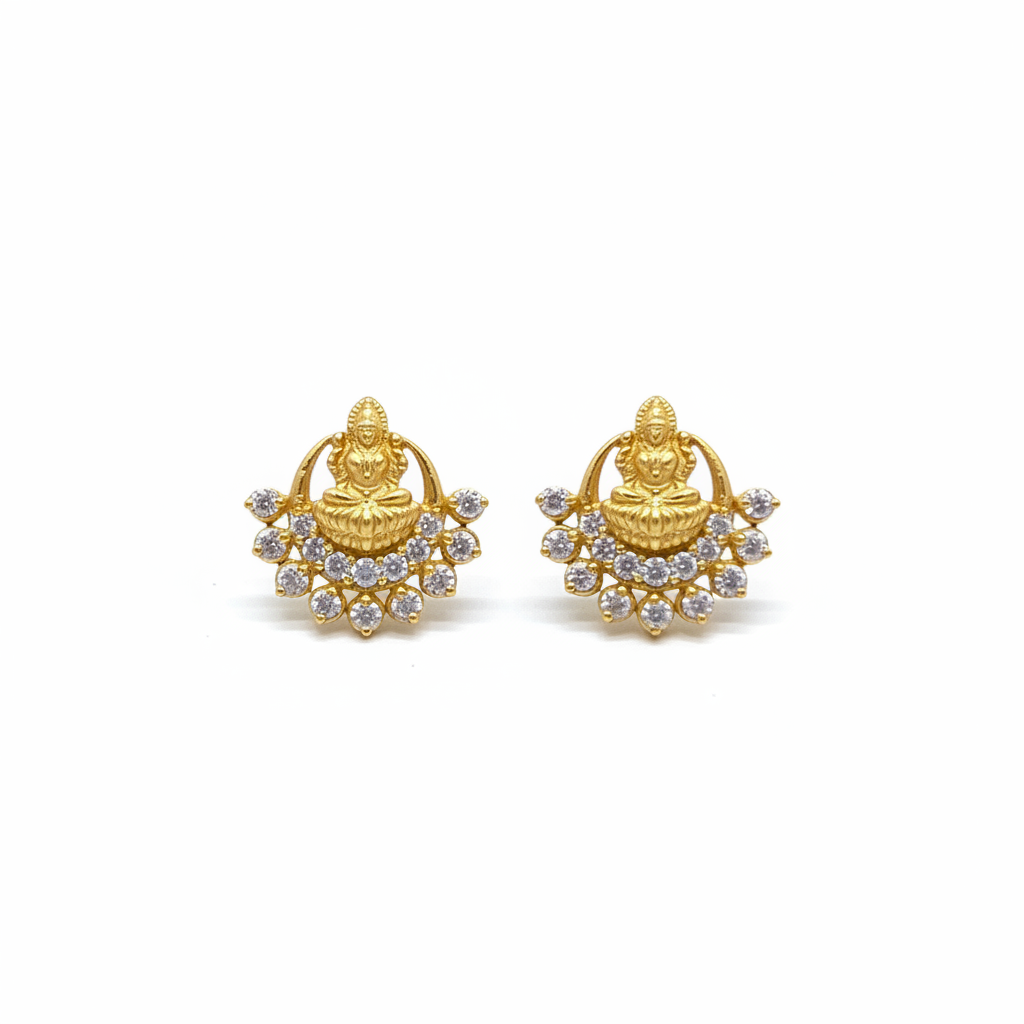 92.5 silver Gold-Plated Lakshmi Temple Stud Earrings