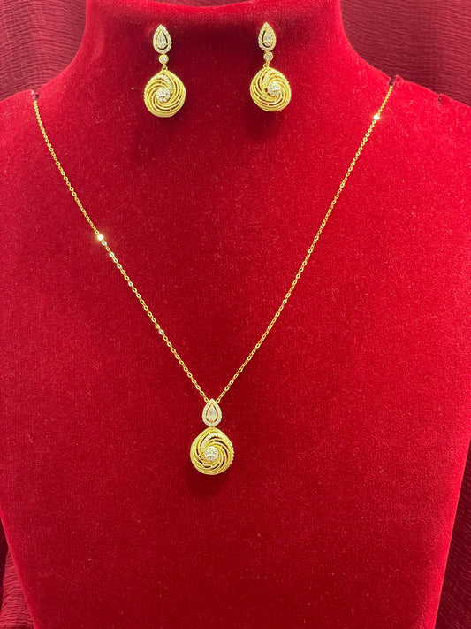 92.5 Silver Gold Plated Minimal Chain and Earrings Set for Women | Elegant Matching Jewellery Set