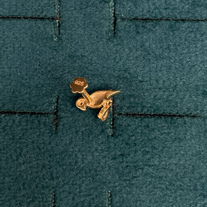 92.5 Sterling Silver Gold Plated Green Enamel Parrot Drop CZ Nose Pin