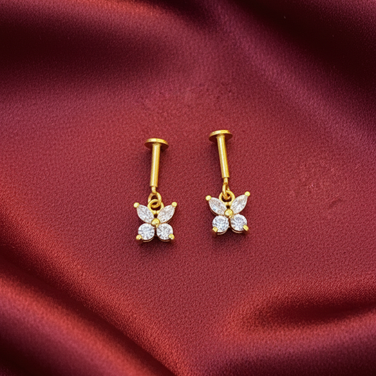 92.5 Silver Gold Plated Butterfly Hanging Bugadi Pair| Elegant Drop Design | Jewellery
