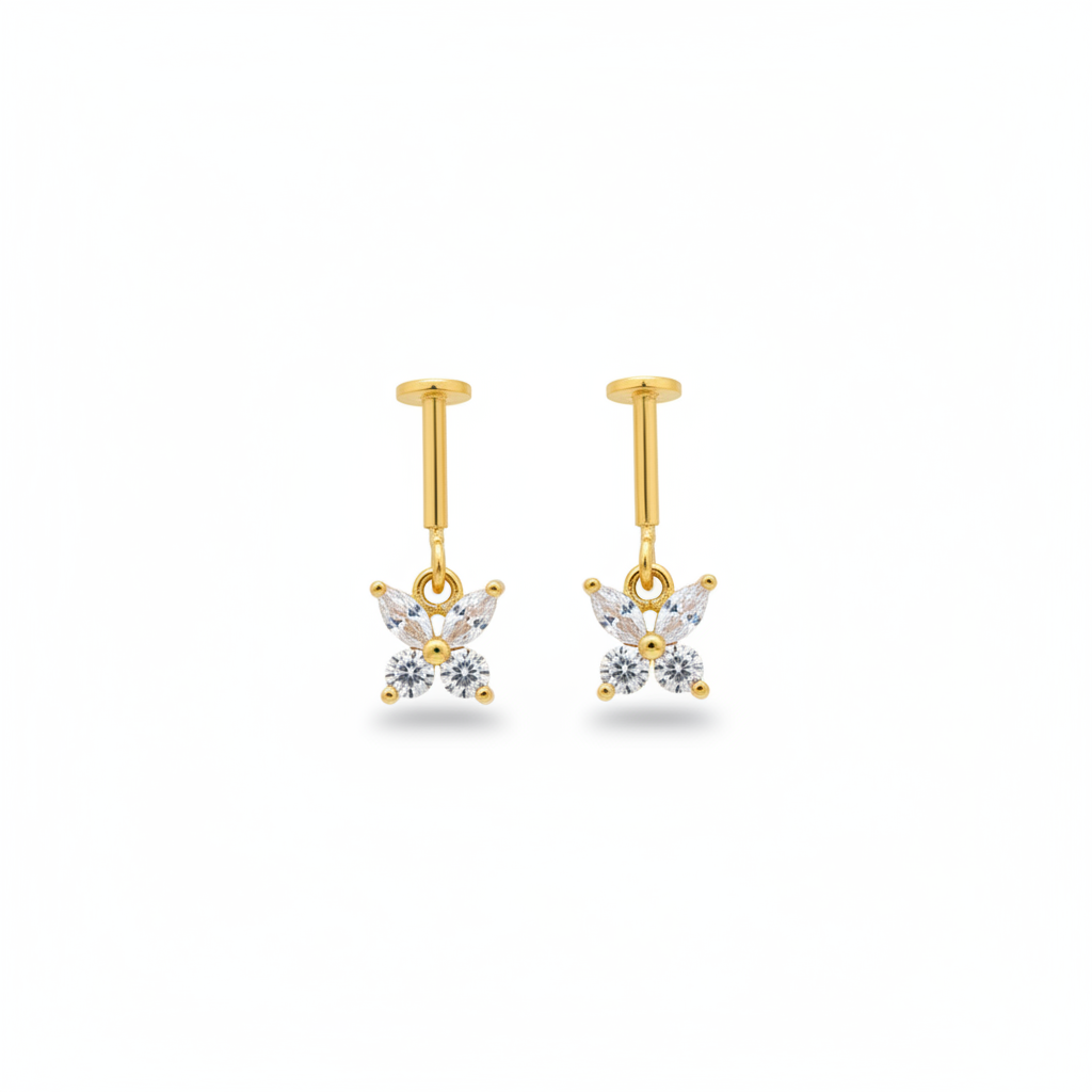 92.5 Silver Gold Plated Butterfly Hanging Bugadi Pair| Elegant Drop Design | Jewellery