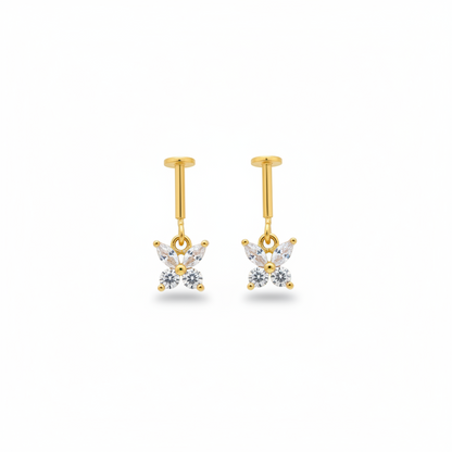 92.5 Silver Gold Plated Butterfly Hanging Bugadi Pair| Elegant Drop Design | Jewellery