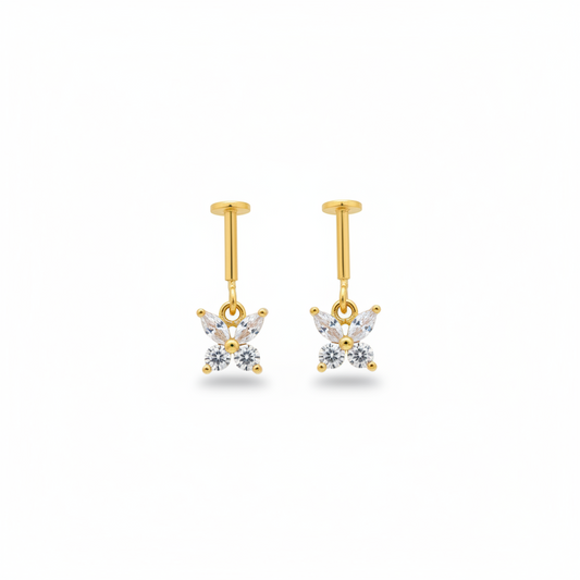 92.5 Silver Gold Plated Butterfly Hanging Bugadi Pair| Elegant Drop Design | Jewellery