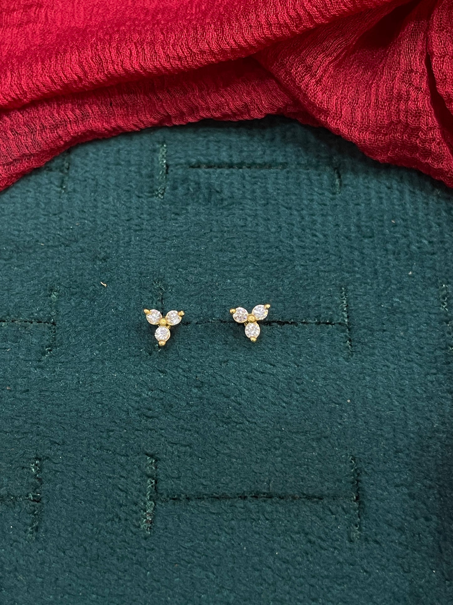 925 Silver Gold Plated Classic 3 Stone Studs for Women | Timeless Design