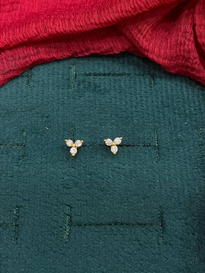 925 Silver Gold Plated Classic 3 Stone Studs for Women | Timeless Design