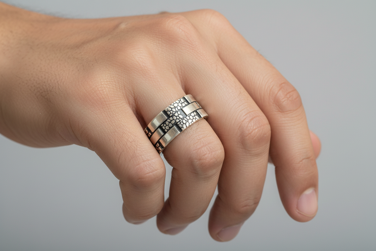 92.5 Silver Oxidised Men’s Ring Size 19 | Stylish Classic Vintage Design | Elegant Jewellery