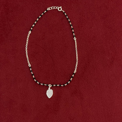 92.5 Silver Black Bead Strawberry Charm Anklet - Single Pc