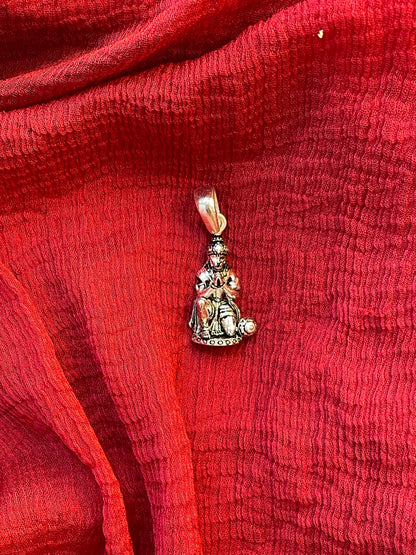 92.5 Silver Oxidised Hanuman Pendant for Men & Women | Bajrangbali Antique Design | Temple Jewellery