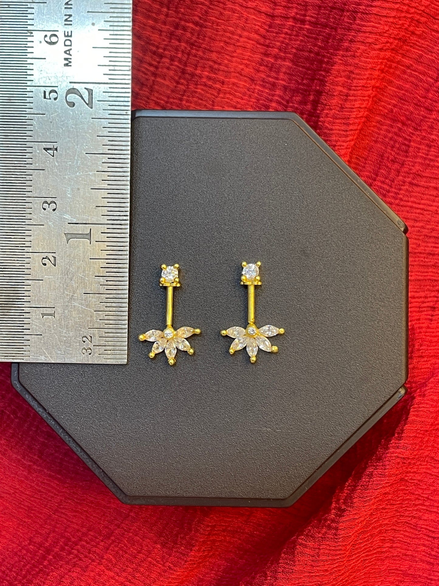92.5 Silver Gold Plated Flower Bugadi - Pair
