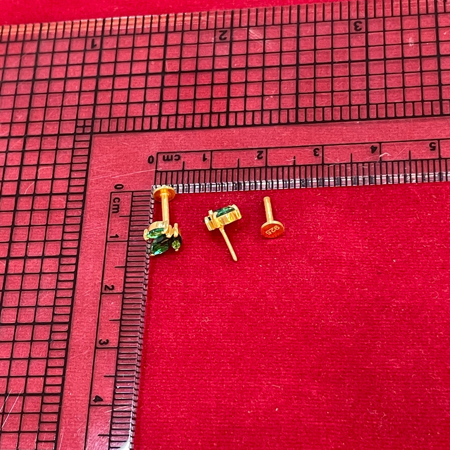 925 Silver Gold Plated  Emerald 3 Leaf Studs