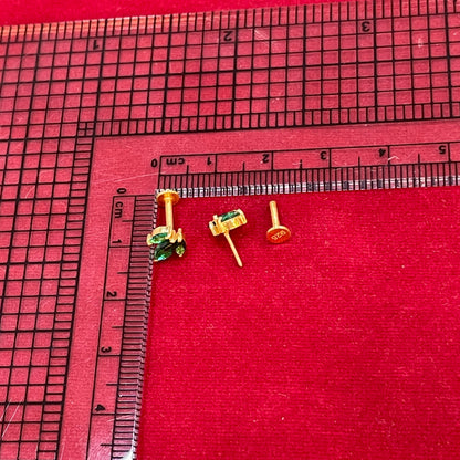 925 Silver Gold Plated  Emerald 3 Leaf Studs