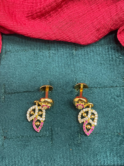 92.5 Silver Gold Plated Leaf Dangler Earrings