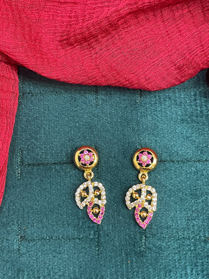 92.5 Silver Gold Plated Leaf Dangler Earrings