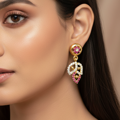 92.5 Silver Gold Plated Leaf Dangler Earrings