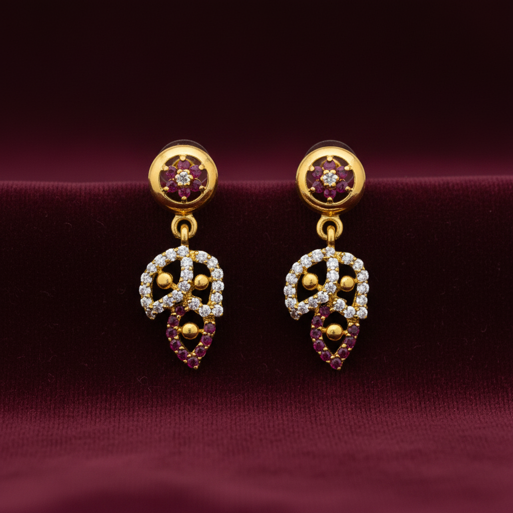 92.5 Silver Gold Plated Leaf Dangler Earrings