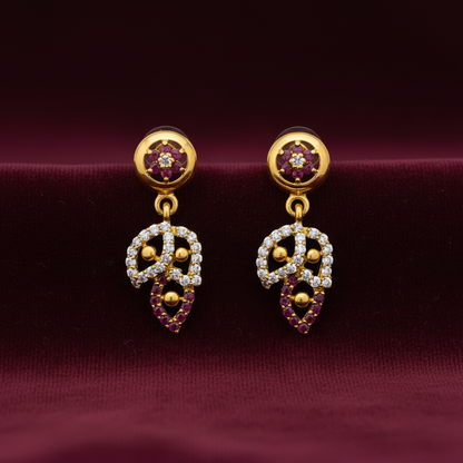 92.5 Silver Gold Plated Leaf Dangler Earrings