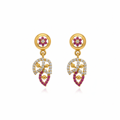 92.5 Silver Gold Plated Leaf Dangler Earrings