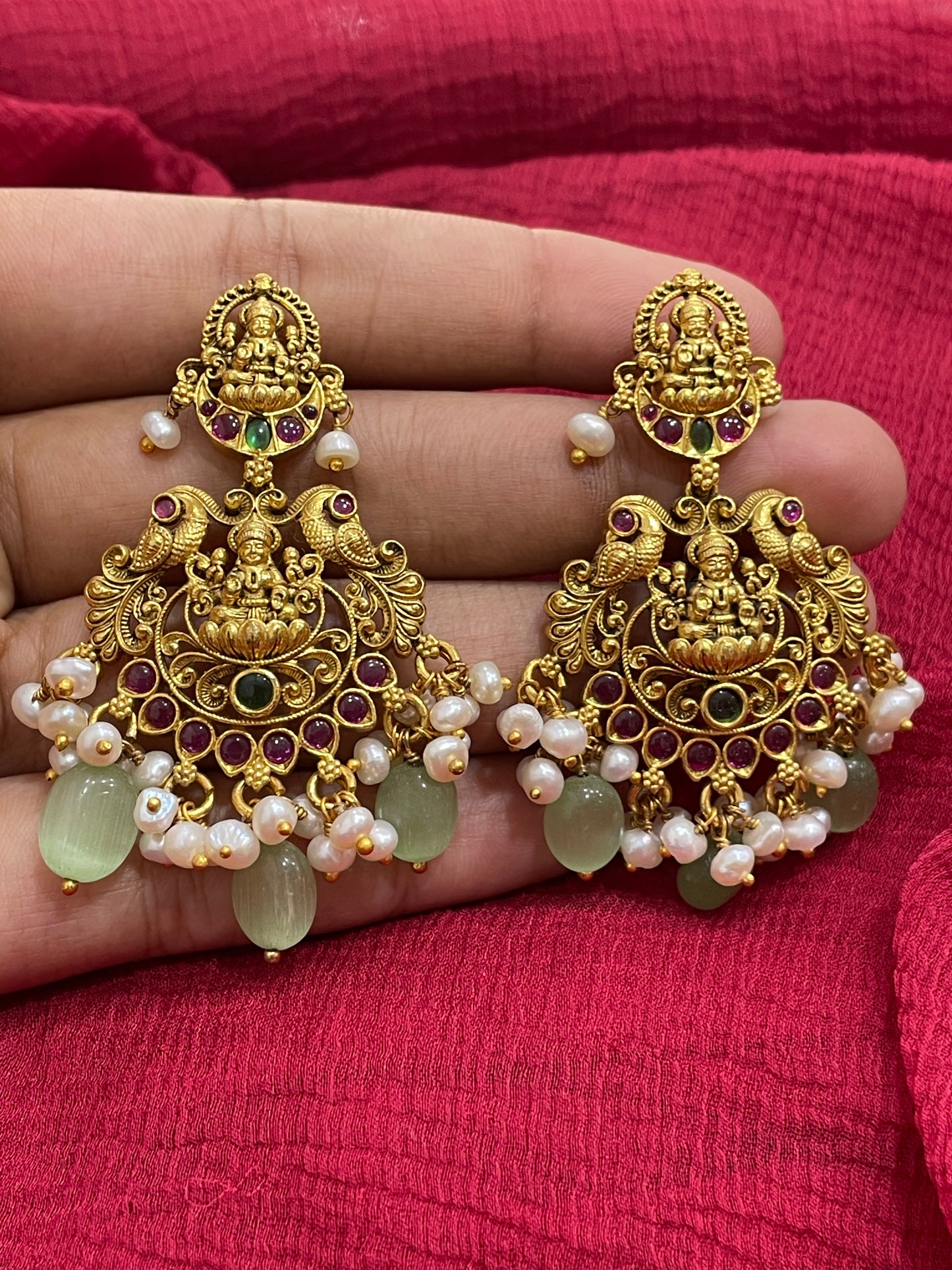 92.5 Silver Gold Plated Lakshmi Devi Earrings for Women | Sacred Temple Design | Traditional Jewellery