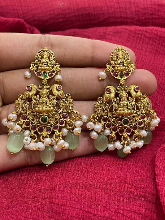 92.5 Silver Gold Plated Lakshmi Devi Earrings for Women | Sacred Temple Design | Traditional Jewellery