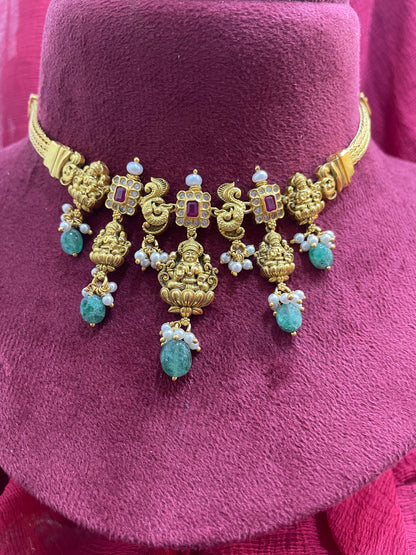 92.5 Silver Gold Plated Simple Lakshmi Devi Necklace for Women | Elegant Temple Design | Jewellery