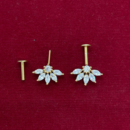 92.5 Silver Gold Plated Half Flower Bugadi Pair | Minimal Floral Elegant Design | Jewellery(pair)