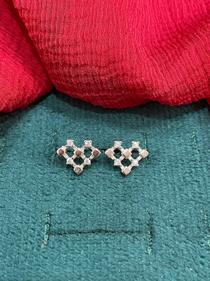 92.5 Silver Tetris Heart Studs | Unique Trendy Design | Jewellery