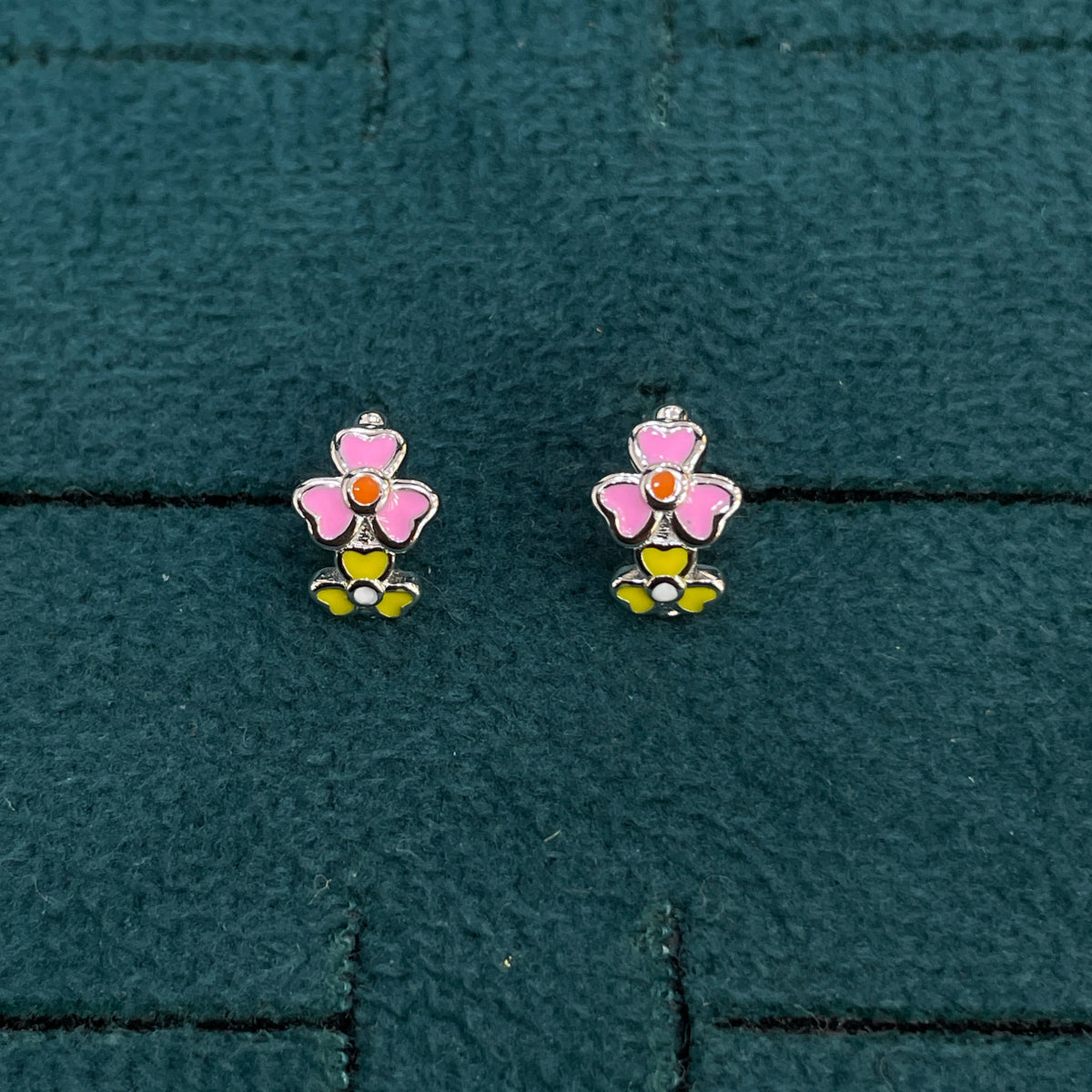 92.5 Silver Enamel Floral Huggie Hoop Earrings for Girls
