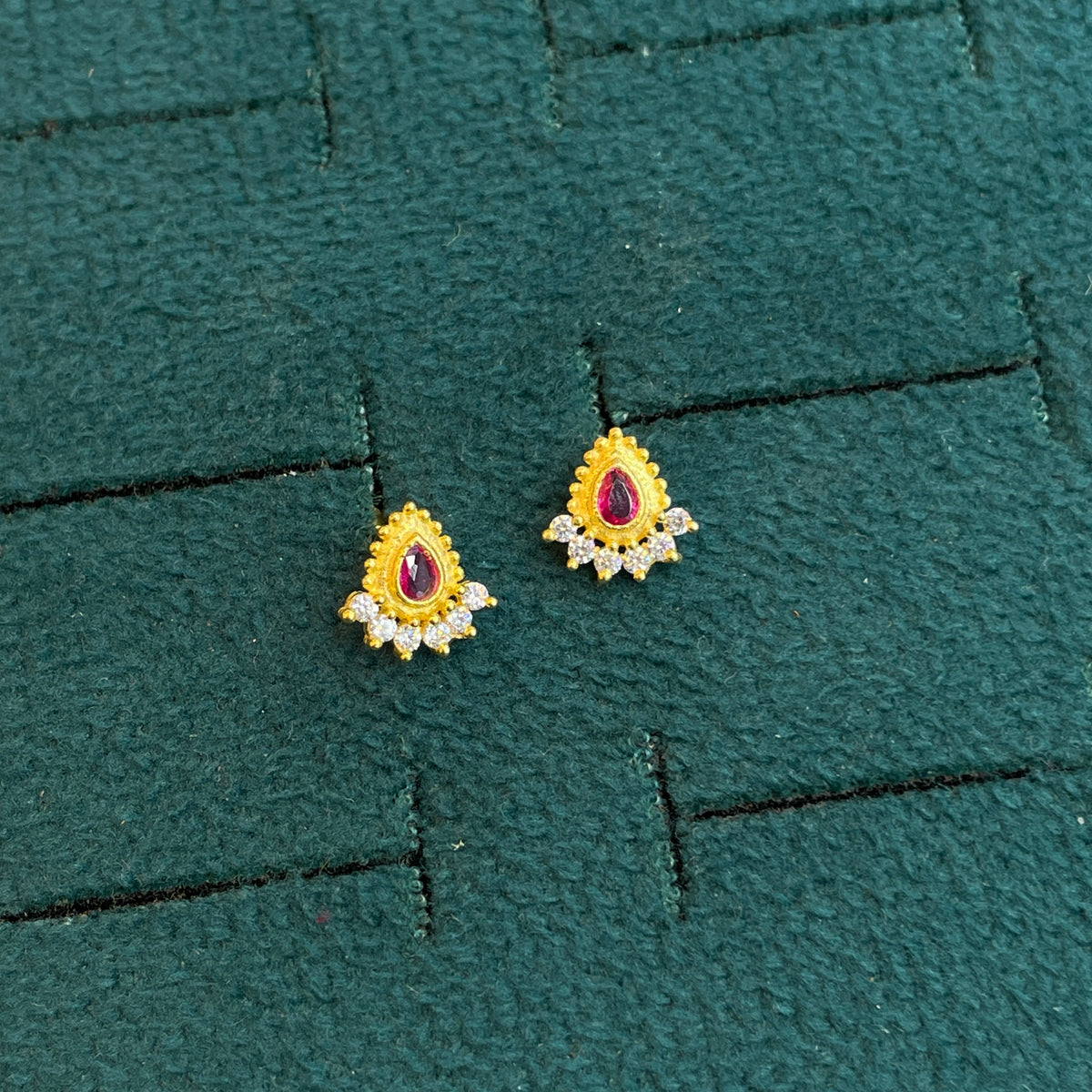92.5 Silver Gold Plated Ruby Teardrop Stud Earrings