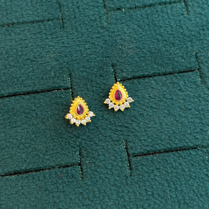 92.5 Silver Gold Plated Ruby Teardrop Stud Earrings