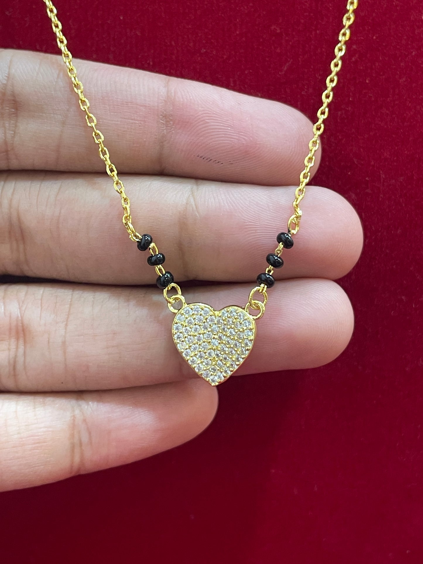 92.5 Silver Gold Plated Heart Pendant Black Bead Chain for Women 19 Inches | Stylish Love Design | Elegant Jewellery