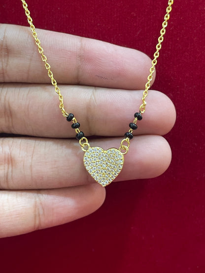 92.5 Silver Gold Plated Heart Pendant Black Bead Chain for Women 19 Inches | Stylish Love Design | Elegant Jewellery