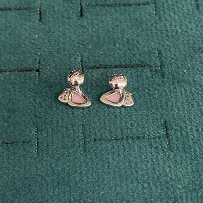 92.5 Silver Pink Mother-of-Pearl Butterfly Stud Earrings Pair