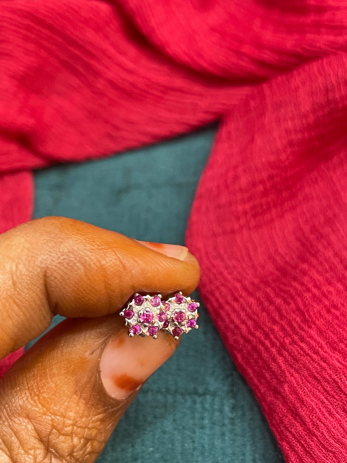 92.5 Silver Ruby Star Studs Pair