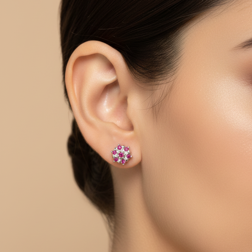 92.5 Silver Ruby Star Studs Pair