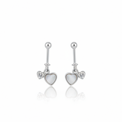 92.5 Sterling Silver Double Heart Bugadi for Women | Mother-of-Pearl & Pavé CZ Hearts | Helix Earring pair