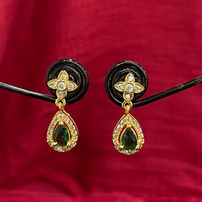 92.5 Silver Gold Plated Green Stone Earrings for Women | Stylish Elegant Design | Premium Jewellery pair