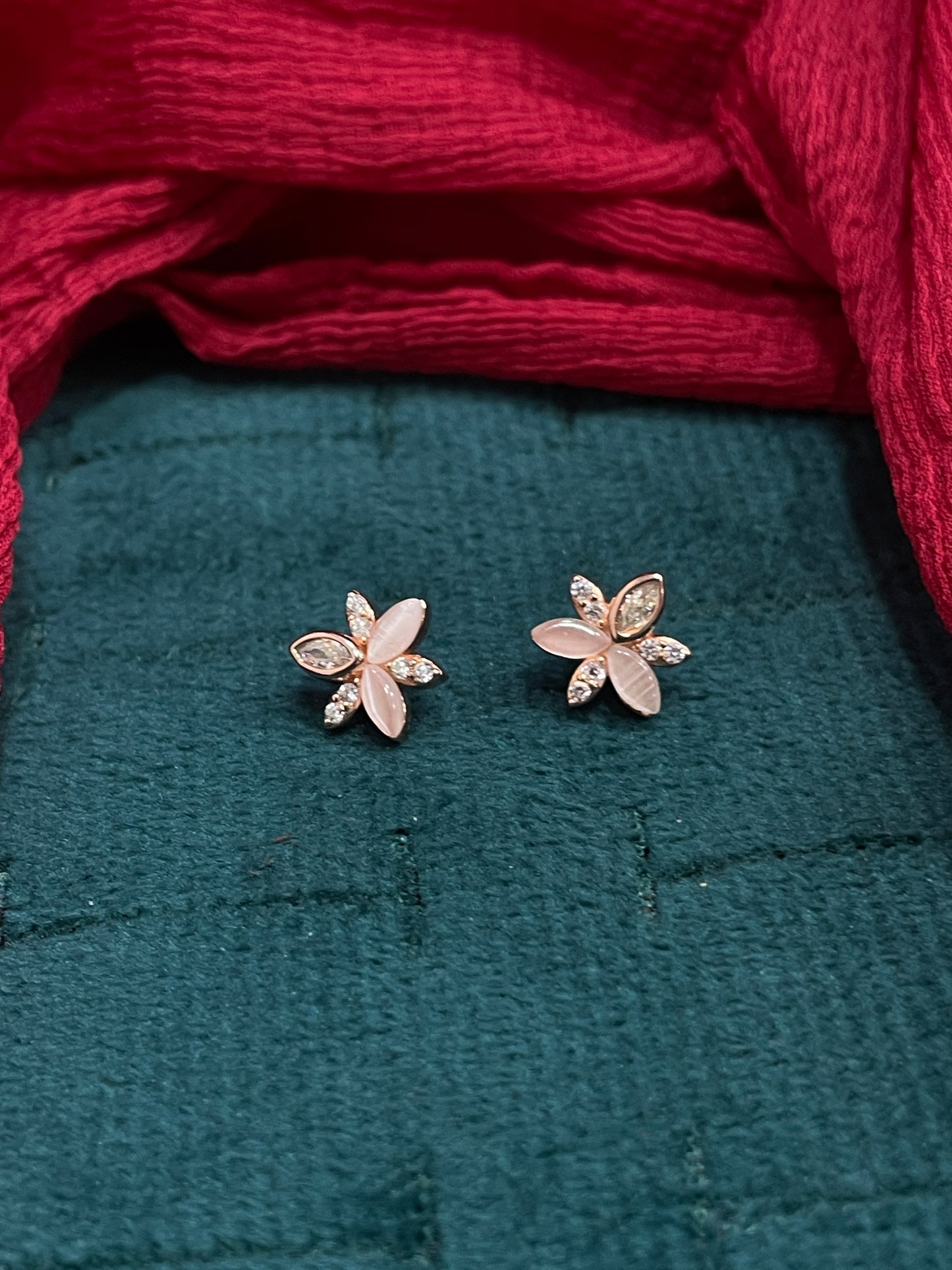 92.5 Silver Rose Gold Flower Studs | Premium Elegant Design | Stylish Jewellery
