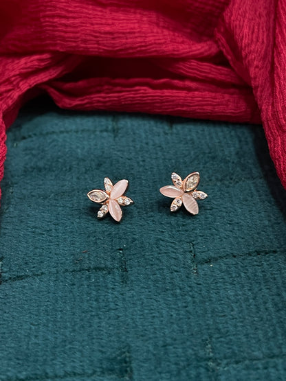 92.5 Silver Rose Gold Flower Studs | Premium Elegant Design | Stylish Jewellery