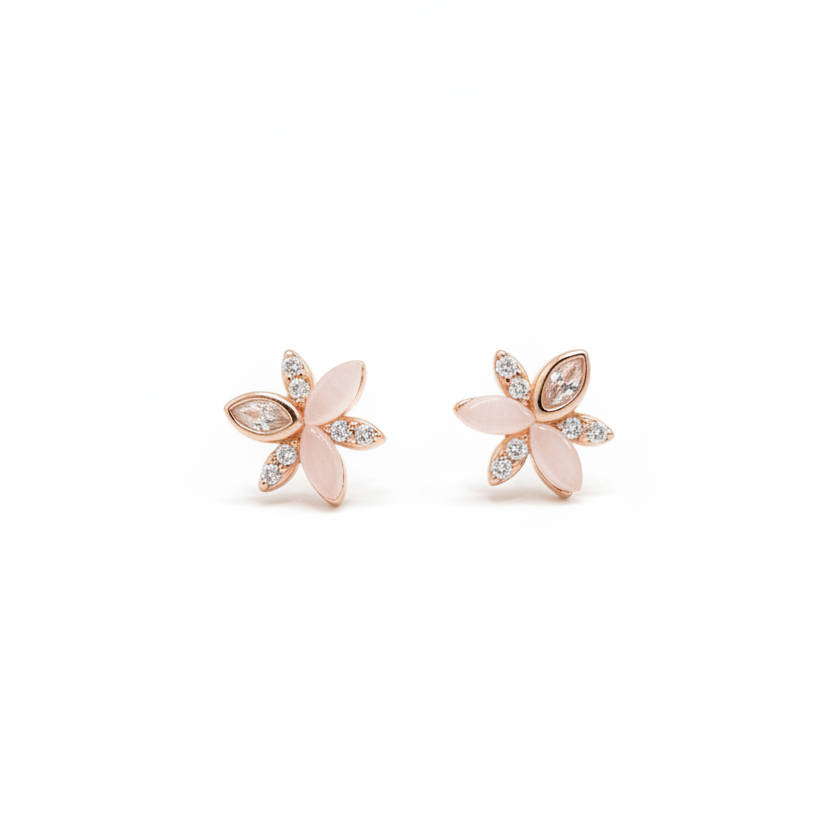 92.5 Silver Rose Gold Flower Studs | Premium Elegant Design | Stylish Jewellery
