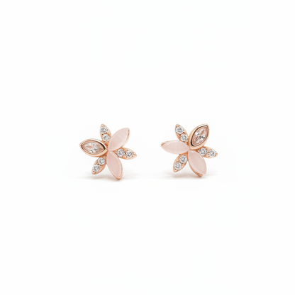 92.5 Silver Rose Gold Flower Studs | Premium Elegant Design | Stylish Jewellery