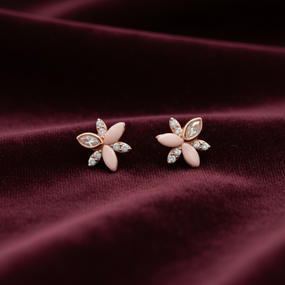 92.5 Silver Rose Gold Flower Studs | Premium Elegant Design | Stylish Jewellery