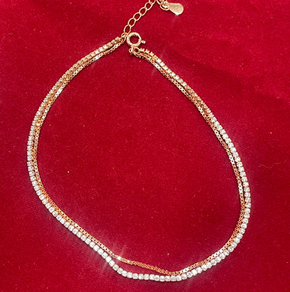 92.5 Silver Rose Gold-Plated Double Layer Anklet Pair