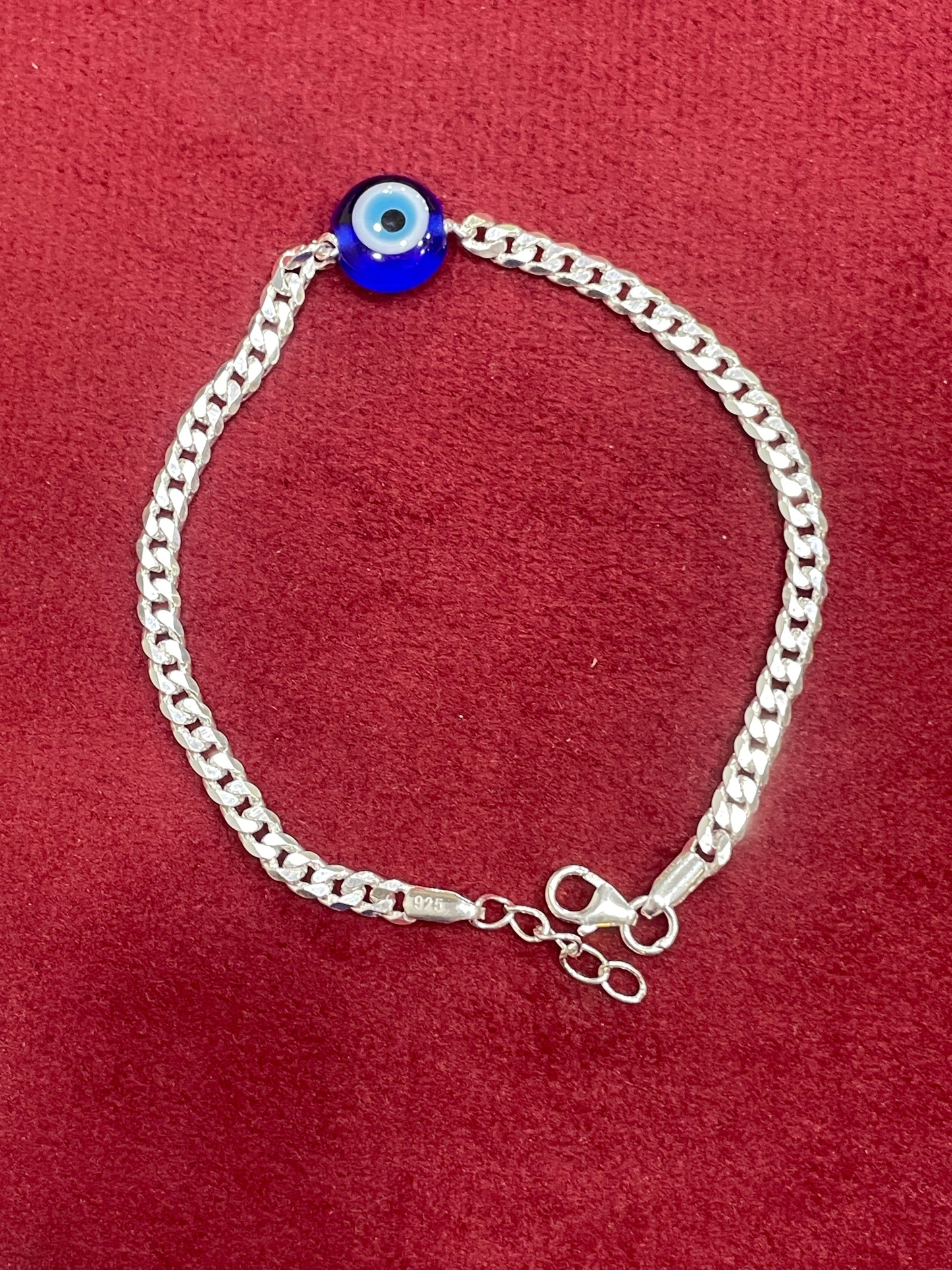 925 Silver Evil Eye Curb bracelet- 8 inch