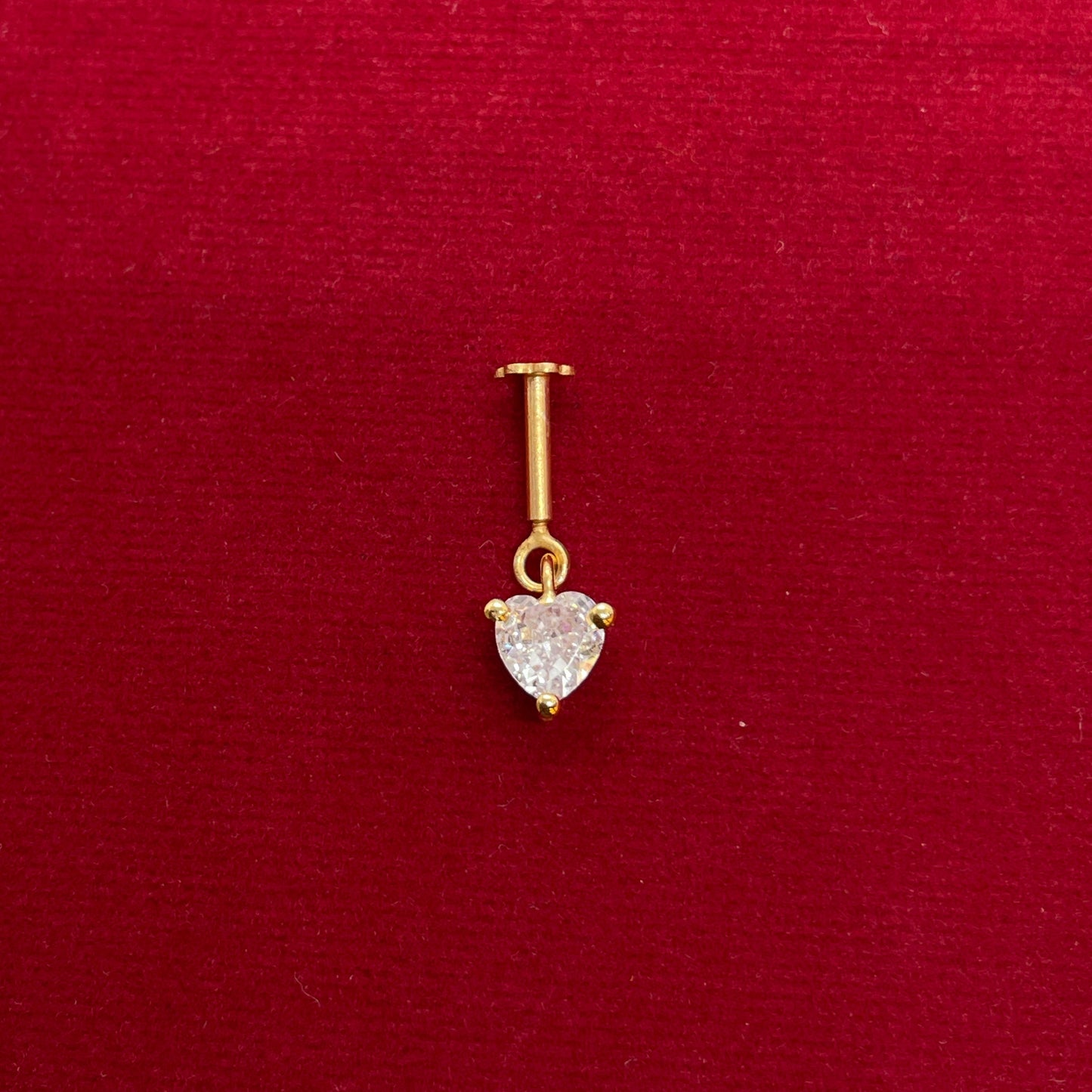 Gold Plated 92.5 Sterling Silver Heart CZ Solitaire Bugadi for Women | Minimal Heart Dangle Bar Drop | Helix Earring Pair